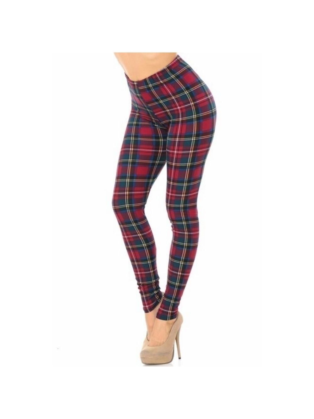 LEGGINGS DEPOT Plaid Print Full Length Leggings Size Regular 10 NWT
